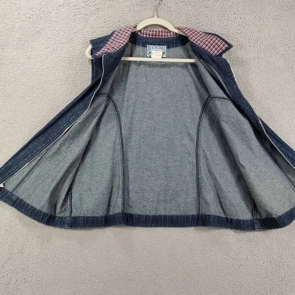 Vintage Riverchase Denim Vest Womens 20 Collared Plaid Collar Heart Zipper - Picture 6 of 11